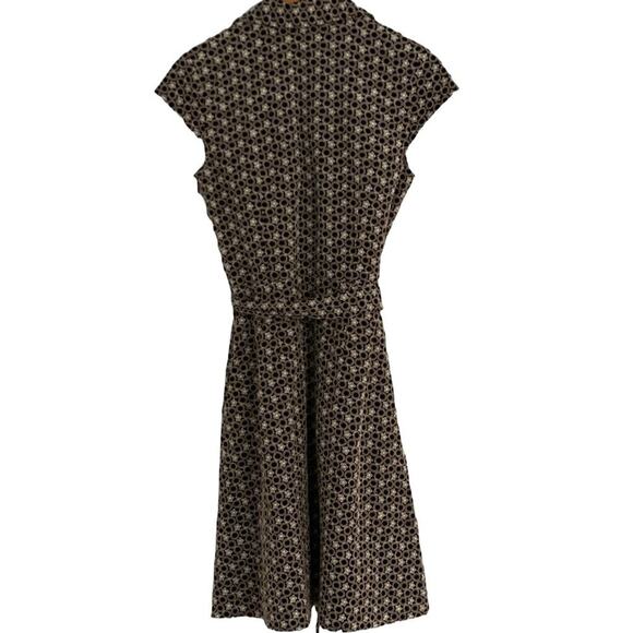 LOFT Black & Ivory Embroidered Floral Cap Sleeve, Collar Faux Wrap Dress 8 - Picture 3 of 10